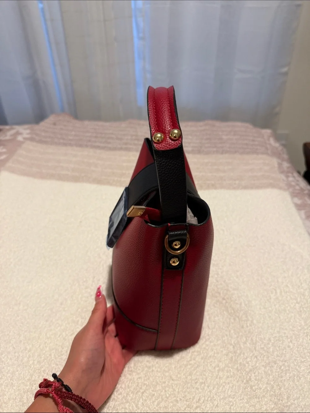 Structured Red and Black Top-Handle Crossbody bag — Modern Everyday Elegance